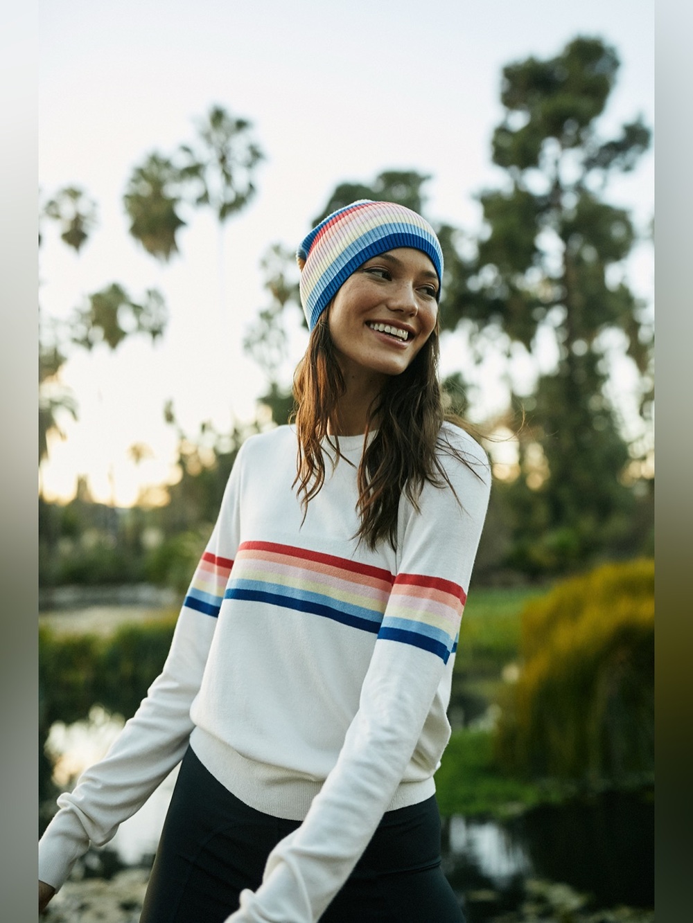 NWOT Spiritual Gangster x Madeleine Thompson Rainbow Stripe Knit Sweater - Picture 1 of 16